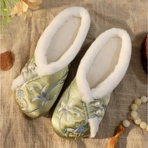 Slippers Women's Winter Bag Head Mercerized Satin Velvet Slippers Women's Bottom Ancient Clothing Hanfu Shoes Women Cotton Drag