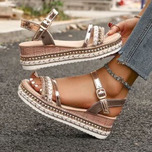 Platform Women's Sandals 2025 Summer Wedge Half Women's Braided Open Toe Strap Clothing Heel Thick Sandals Women Platform Shoes
