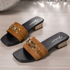 Women's Spring and Summer Casual Sandals, Bohemian Buckle Metal Buckle Fashionable Unisex Sandals, Beach Shoes, Versatile Kitten Heel Sandals, Vacation, Parties, Daily Work Clothing